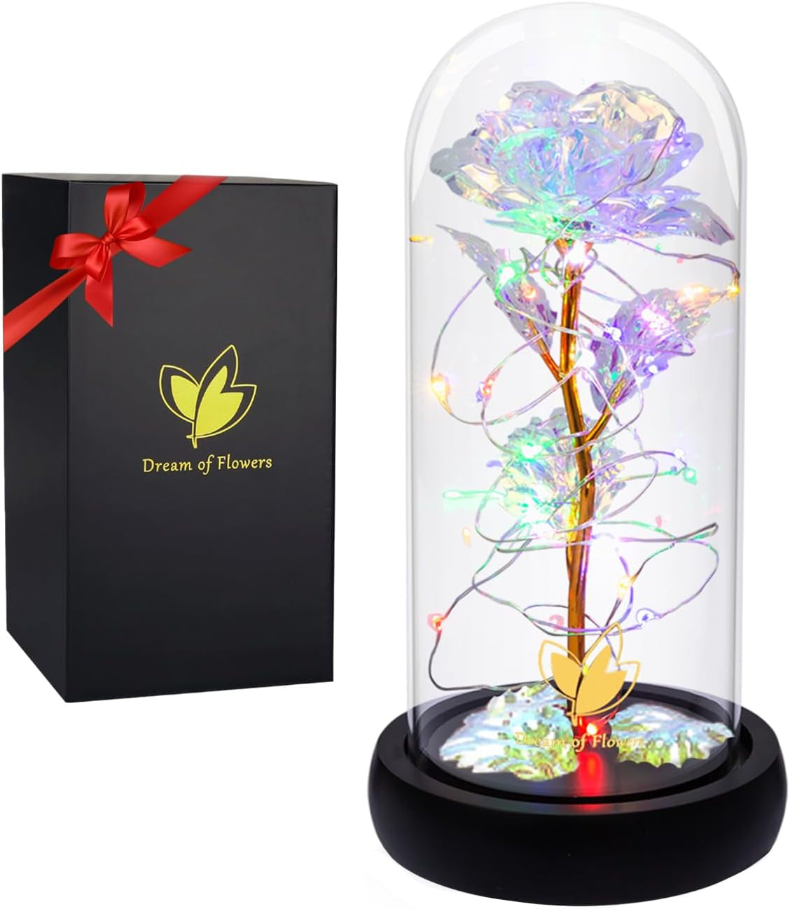 Beauty and the Beast Rose Set Galaxy Rose Artificial Flower Gold Rose Valentine'S Day Thanksgiving Mother'S Day Christmas Girl Birthday Gift (24K Colorful Rose)