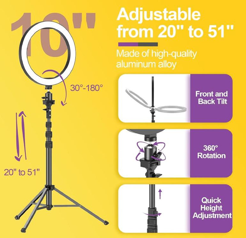 EMART 10" Ring Light with 55" Extendable Tripod Stands and Phone Holder, Dimmable LED Circle round Light for Selfie Camera Photography/Makeup/Youtube Video/Vlogging/Live Streaming