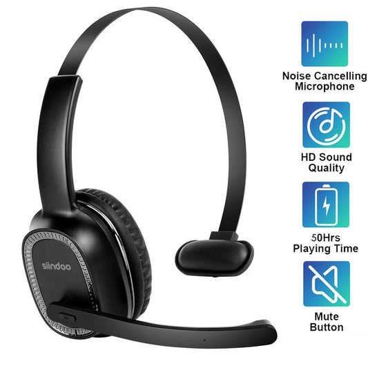 Siindoo Trucker Bluetooth Headphones with Microphone Noise Cancelling Wireless on Ear Headset,Call Center Headphone Hands Free Headset for Office Home High Quality
