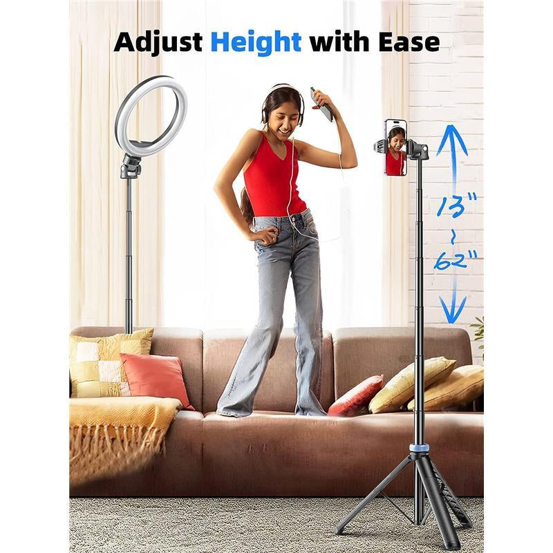 [Newest] 62" Selfie Stick Tripod with Remote - Tripod for Iphone, High Strength Legs & Extendable Tube Tripod Stand, Fit for Iphone 14 Pro Max/14 Pro/13 Pro Max/ S22/Camera/ Accessories Metal Cellphone Smartphone Bluetooth