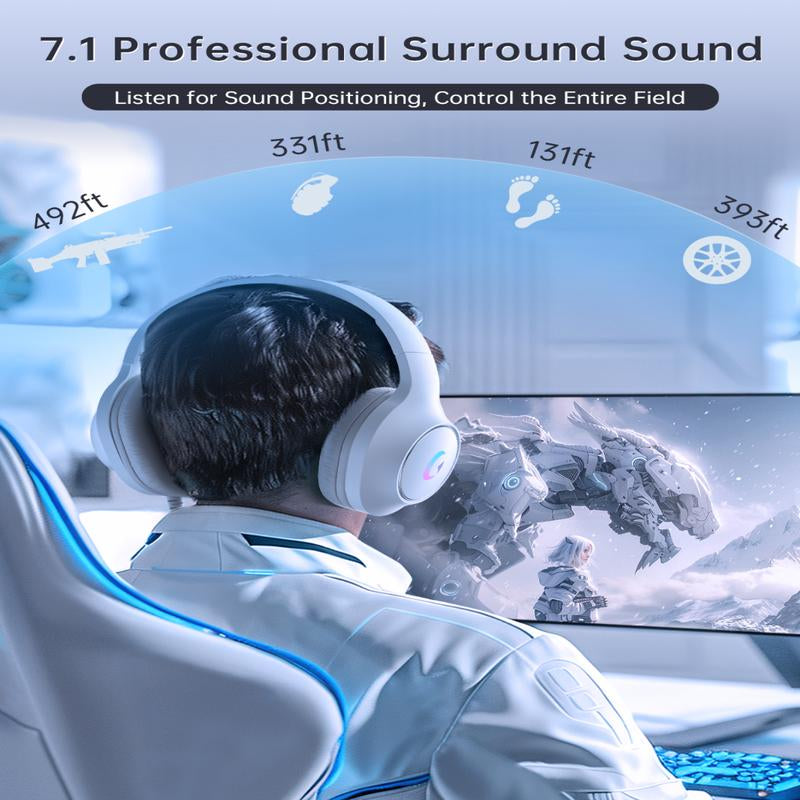 Gaming Headset for PS5, PS4, PC, Mac, Switch, Xbox, 2025 New Year, Earbud , Surround Sound RGB Gaming Headphones with Noise Canceling Mic, 50MM Dynamic Drivers, 3.5MM Audio Jack BF Cable Adapter