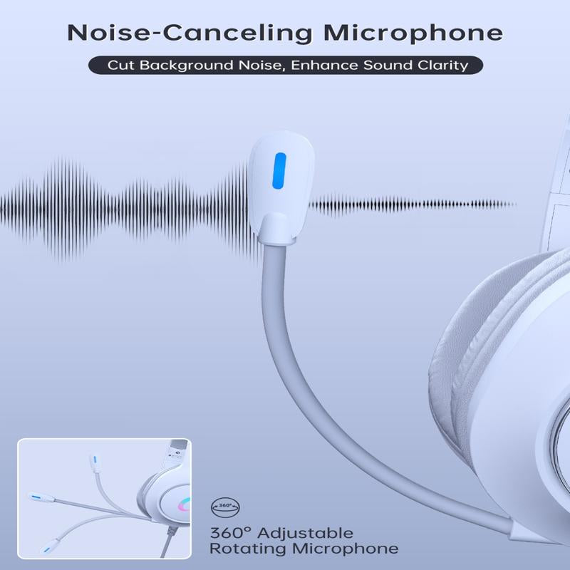 Gaming Headset for PS5, PS4, PC, Mac, Switch, Xbox, 2025 New Year, Earbud , Surround Sound RGB Gaming Headphones with Noise Canceling Mic, 50MM Dynamic Drivers, 3.5MM Audio Jack BF Cable Adapter