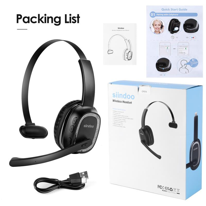 Siindoo Trucker Bluetooth Headphones with Microphone Noise Cancelling Wireless on Ear Headset,Call Center Headphone Hands Free Headset for Office Home High Quality