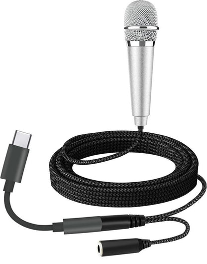 USB C Mini Microphone Karaoke, Portable ASMR Microphone for Android Phone/Iphone 15/Laptop/Mac, Wired Mic for Voice Recording, Singing, Interviews, Vlogs, Youtube, TIK Tok (Silver)