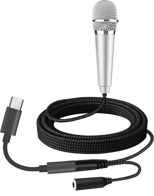 USB C Mini Microphone Karaoke, Portable ASMR Microphone for Android Phone/Iphone 15/Laptop/Mac, Wired Mic for Voice Recording, Singing, Interviews, Vlogs, Youtube, TIK Tok (Silver)