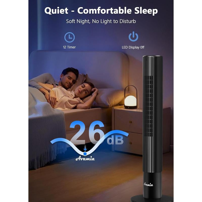 Tower Fans for Bedroom, 85° Oscillating Bladeless Fans, Standing Fans with Touch LED Display, 12H Timer, Remote, 3 Speeds 3 Modes Max 26Ft/S, 43" Cooling Quiet Floor Fan for Home Office