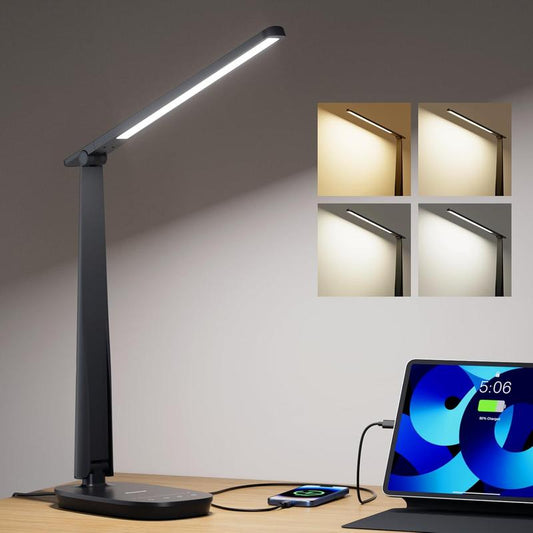 Honeywell Desk Lamp H2 | CRI≥94 Eye-Caring Foldable LED Light USB A+C Dual Charging | 30,000H Life | 4 Modes Touch Control, Timer & Dimmable | Perfect for Home Office, Study & Nightstand | Trending Must-Have for Remote Work!