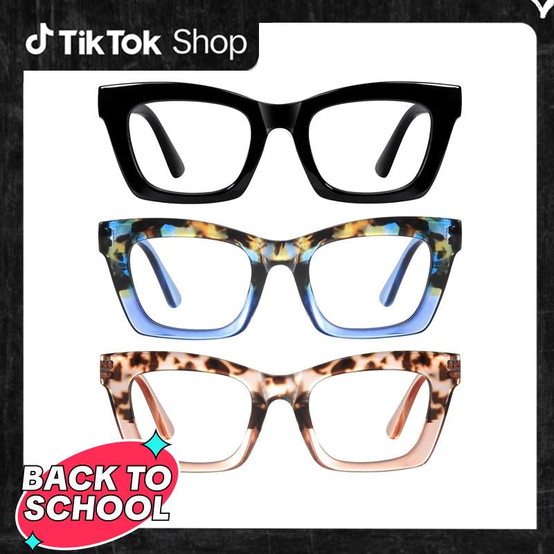 【Backtoschool】Resjok Oprah Reading Glasses 3Pack Blue Light Blocking Fashion Readers for Women with Spring Hinge Computer Square Eyeglasses