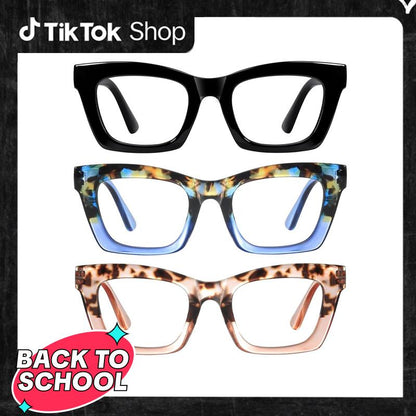 【Backtoschool】Resjok Oprah Reading Glasses 3Pack Blue Light Blocking Fashion Readers for Women with Spring Hinge Computer Square Eyeglasses