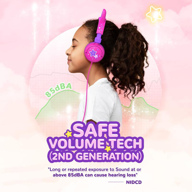 Iclever Kids Cat Ear Led Lights up Wired Headphones 85Dba Safe Volume Stereo Sound I Clever Cable Adjustable Headset