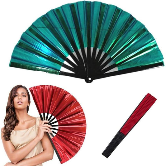 Boots on the Ground Fans Largefold Fans, Clap Fans for Line Dancing Foldable Craft Holding Laser Colors Hand Fan Line Dance Popping Fan, Decorative Folding Fans, Chinese Vintage Retro Fabric Fans, for Performance, Dance, Wedding, Party & Gift
