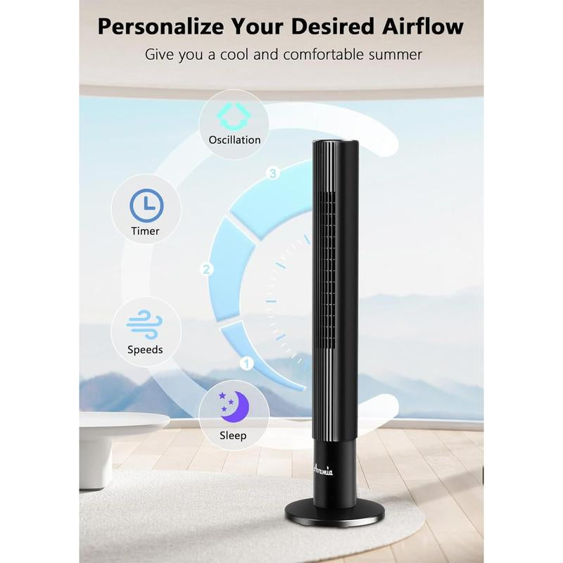 Tower Fans for Bedroom, 85° Oscillating Bladeless Fans, Standing Fans with Touch LED Display, 12H Timer, Remote, 3 Speeds 3 Modes Max 26Ft/S, 43" Cooling Quiet Floor Fan for Home Office