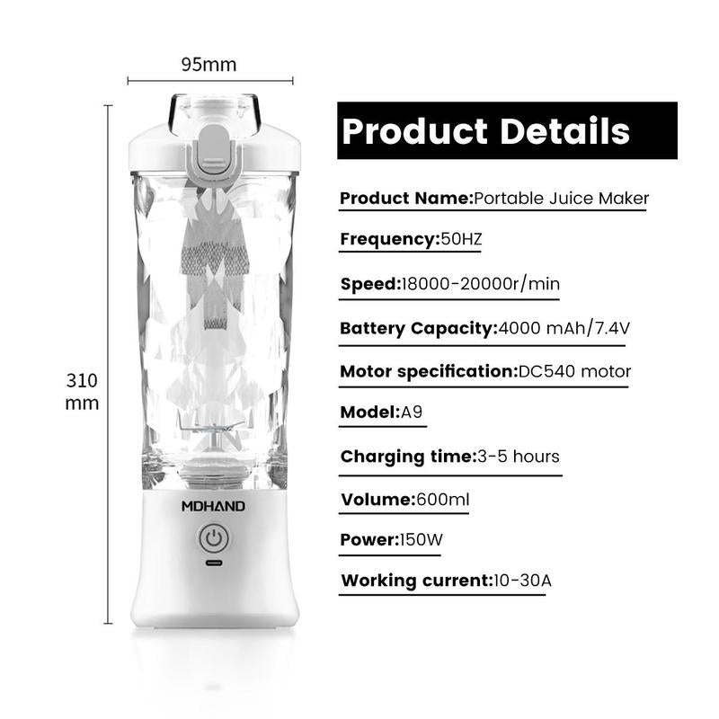 Portable Blender Cup, Electric USB Juicer Blender, Mini Blender Portable Blender for Shakes and Smoothies, Juice, Six Blades Great for Mixing, USB Rechargeable Handheld Juicer Cup for Office/Kitchen/Gym/Outdoor, Best Gift for Mother'S Day