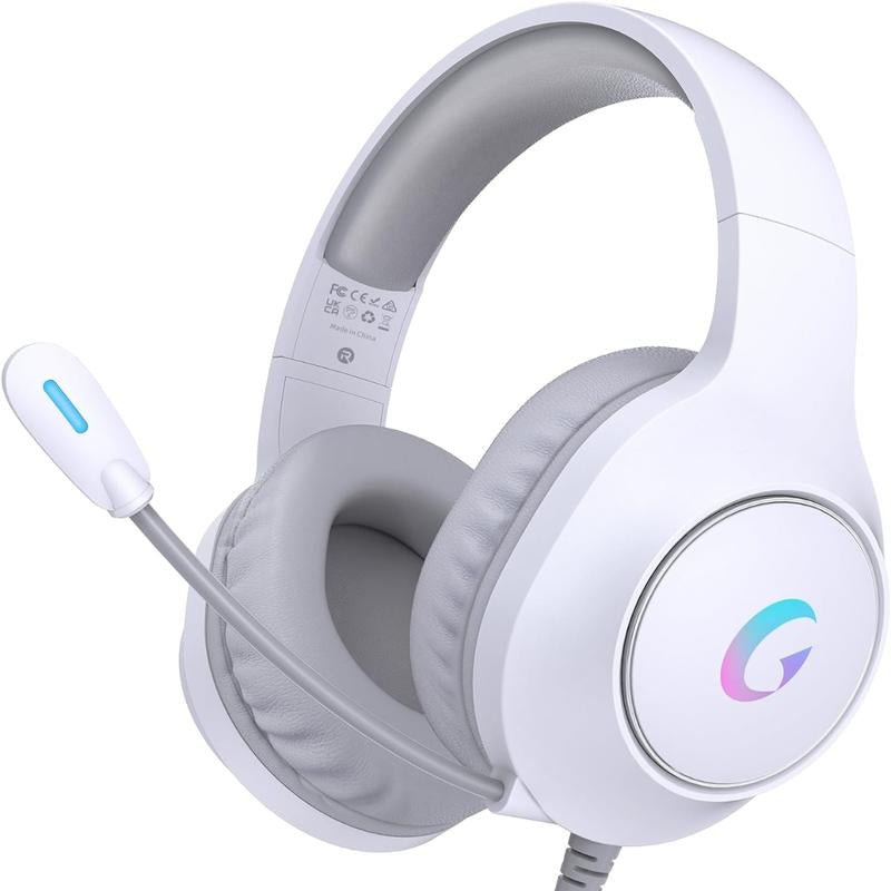 Gaming Headset for PS5, PS4, PC, Mac, Switch, Xbox, 2025 New Year, Earbud , Surround Sound RGB Gaming Headphones with Noise Canceling Mic, 50MM Dynamic Drivers, 3.5MM Audio Jack BF Cable Adapter