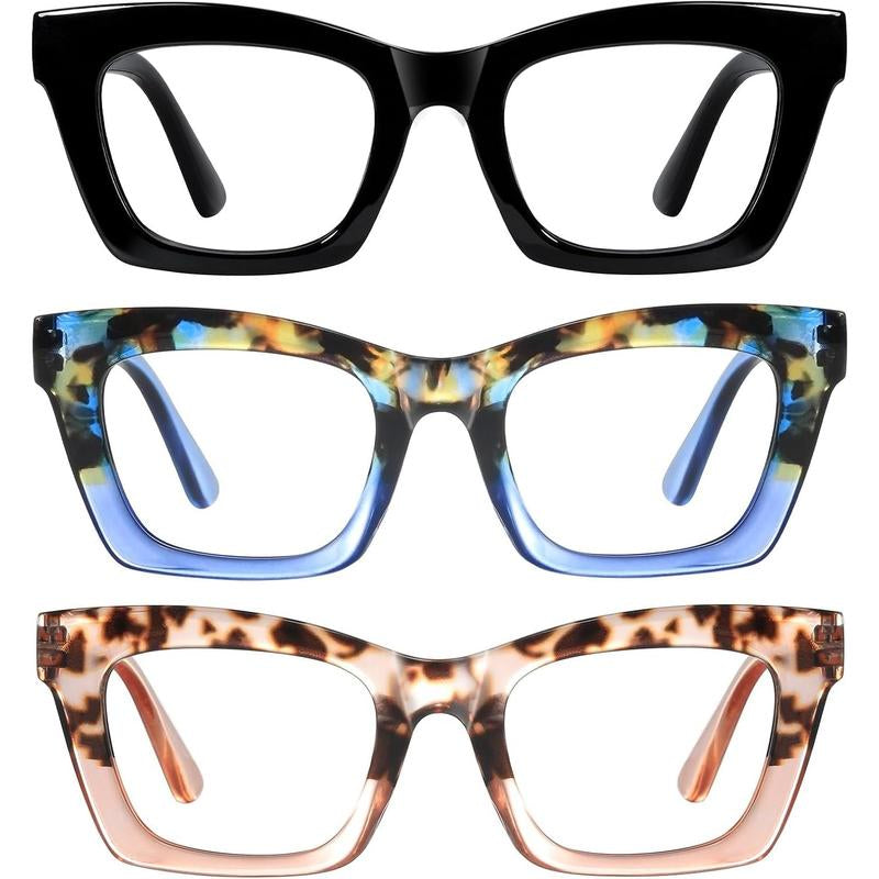 【Backtoschool】Resjok Oprah Reading Glasses 3Pack Blue Light Blocking Fashion Readers for Women with Spring Hinge Computer Square Eyeglasses