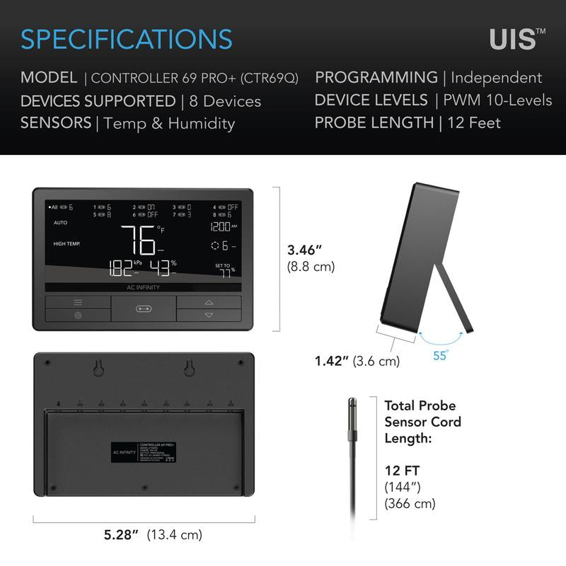 CONTROLLER 69 PRO+, Independent Programs for Eight Devices, Dynamic VPD, Temperature, Humidity, Scheduling, Cycles, Levels Control, Data App, Bluetooth + Wifi