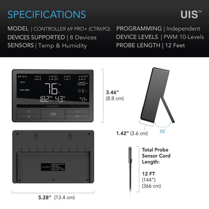 CONTROLLER 69 PRO+, Independent Programs for Eight Devices, Dynamic VPD, Temperature, Humidity, Scheduling, Cycles, Levels Control, Data App, Bluetooth + Wifi