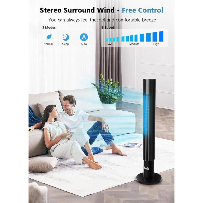 Tower Fans for Bedroom, 85° Oscillating Bladeless Fans, Standing Fans with Touch LED Display, 12H Timer, Remote, 3 Speeds 3 Modes Max 26Ft/S, 43" Cooling Quiet Floor Fan for Home Office