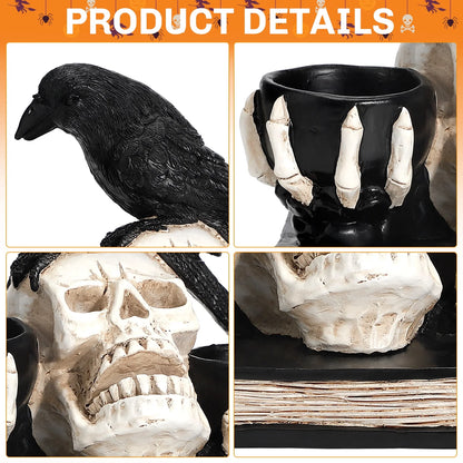 Halloween Skull Decorations with LED Lights, Halloween Candlesticks, Raven Decor, Halloween Decor