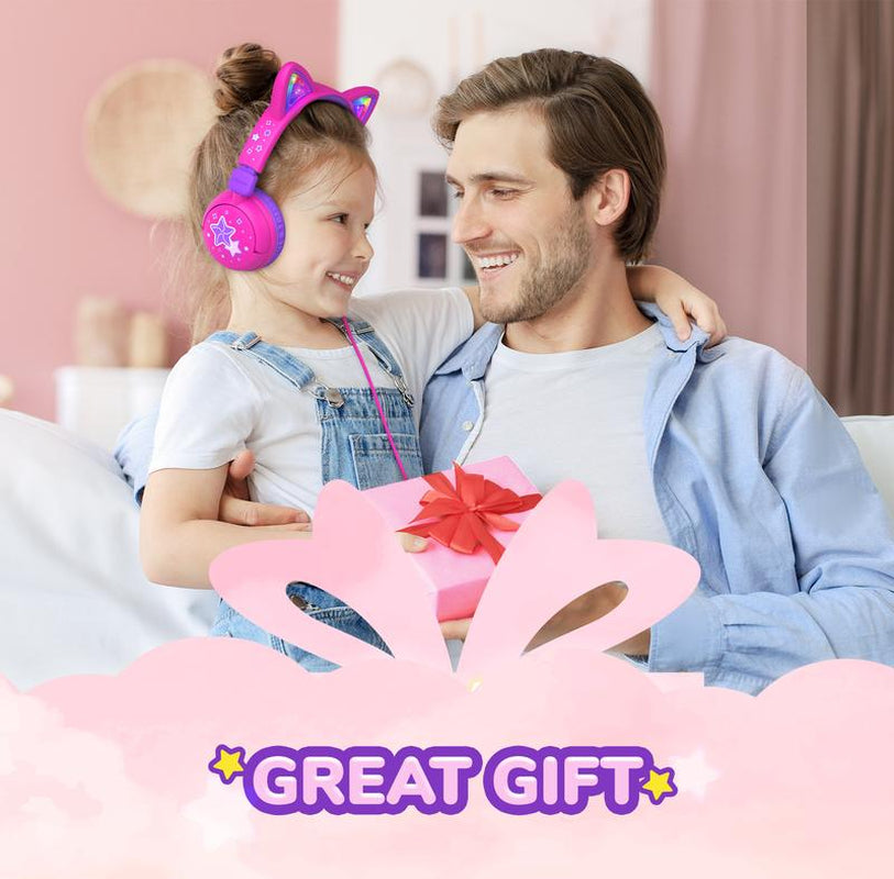 Iclever Kids Cat Ear Led Lights up Wired Headphones 85Dba Safe Volume Stereo Sound I Clever Cable Adjustable Headset