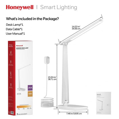Honeywell Desk Lamp H2 | CRI≥94 Eye-Caring Foldable LED Light USB A+C Dual Charging | 30,000H Life | 4 Modes Touch Control, Timer & Dimmable | Perfect for Home Office, Study & Nightstand | Trending Must-Have for Remote Work!