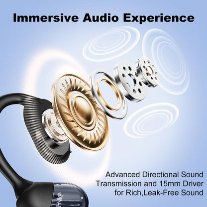 ZIHNIC S05 Open-Ear Headphone Bluetooth V5.4 IPX5 Waterproof Wireless Earphones for Gaming, Travel, and Sports with Built-In Mic - Black Cool Head Phones