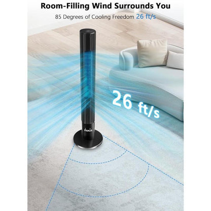 Tower Fans for Bedroom, 85° Oscillating Bladeless Fans, Standing Fans with Touch LED Display, 12H Timer, Remote, 3 Speeds 3 Modes Max 26Ft/S, 43" Cooling Quiet Floor Fan for Home Office