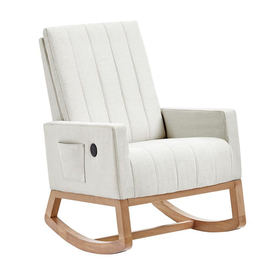 VECELO Rocking Chair with USB Charging Port Nursery Chair Upholstered Glider Rocking Chair Upholstered Seat High Back Armchair Comfort Side Chair for Living Room Bedroom Office (Ivory/Gray/Brown)