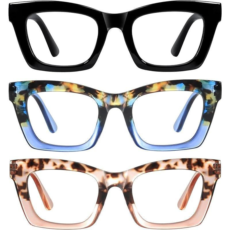 【Backtoschool】Resjok Oprah Reading Glasses 3Pack Blue Light Blocking Fashion Readers for Women with Spring Hinge Computer Square Eyeglasses