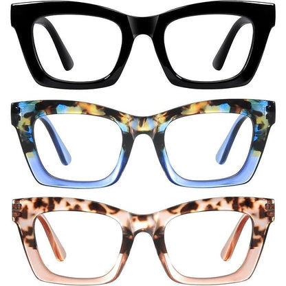 【Backtoschool】Resjok Oprah Reading Glasses 3Pack Blue Light Blocking Fashion Readers for Women with Spring Hinge Computer Square Eyeglasses