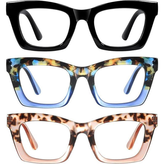 【Backtoschool】Resjok Oprah Reading Glasses 3Pack Blue Light Blocking Fashion Readers for Women with Spring Hinge Computer Square Eyeglasses
