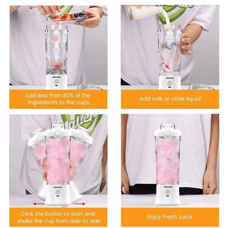 Portable Blender Cup, Electric USB Juicer Blender, Mini Blender Portable Blender for Shakes and Smoothies, Juice, Six Blades Great for Mixing, USB Rechargeable Handheld Juicer Cup for Office/Kitchen/Gym/Outdoor, Best Gift for Mother'S Day