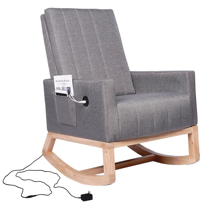 VECELO Rocking Chair with USB Charging Port Nursery Chair Upholstered Glider Rocking Chair Upholstered Seat High Back Armchair Comfort Side Chair for Living Room Bedroom Office (Ivory/Gray/Brown)