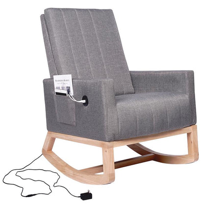 VECELO Rocking Chair with USB Charging Port Nursery Chair Upholstered Glider Rocking Chair Upholstered Seat High Back Armchair Comfort Side Chair for Living Room Bedroom Office (Ivory/Gray/Brown)