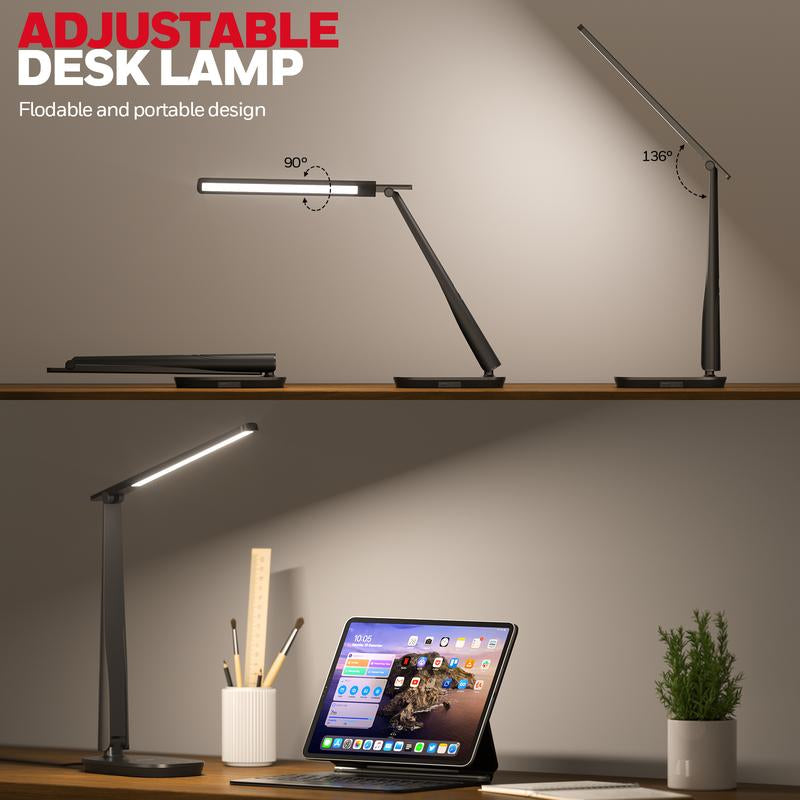 Honeywell Desk Lamp H2 | CRI≥94 Eye-Caring Foldable LED Light USB A+C Dual Charging | 30,000H Life | 4 Modes Touch Control, Timer & Dimmable | Perfect for Home Office, Study & Nightstand | Trending Must-Have for Remote Work!