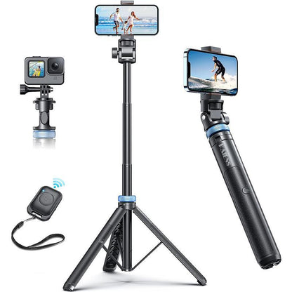 [Newest] 62" Selfie Stick Tripod with Remote - Tripod for Iphone, High Strength Legs & Extendable Tube Tripod Stand, Fit for Iphone 14 Pro Max/14 Pro/13 Pro Max/ S22/Camera/ Accessories Metal Cellphone Smartphone Bluetooth