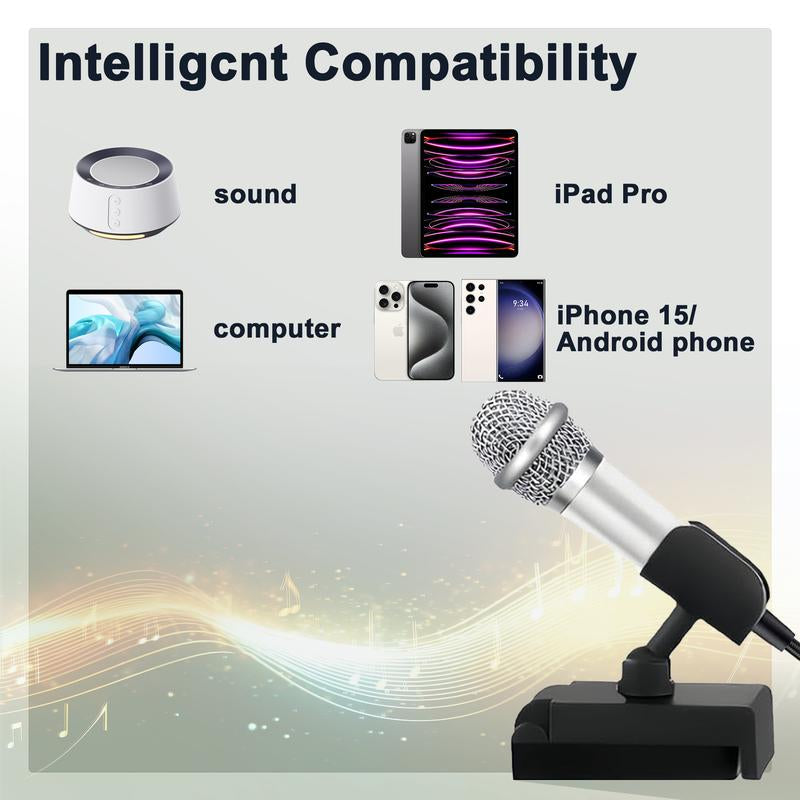 USB C Mini Microphone Karaoke, Portable ASMR Microphone for Android Phone/Iphone 15/Laptop/Mac, Wired Mic for Voice Recording, Singing, Interviews, Vlogs, Youtube, TIK Tok (Silver)