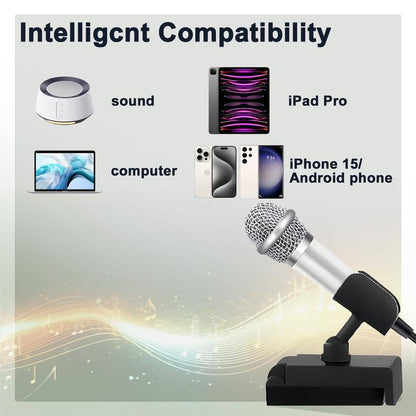 USB C Mini Microphone Karaoke, Portable ASMR Microphone for Android Phone/Iphone 15/Laptop/Mac, Wired Mic for Voice Recording, Singing, Interviews, Vlogs, Youtube, TIK Tok (Silver)