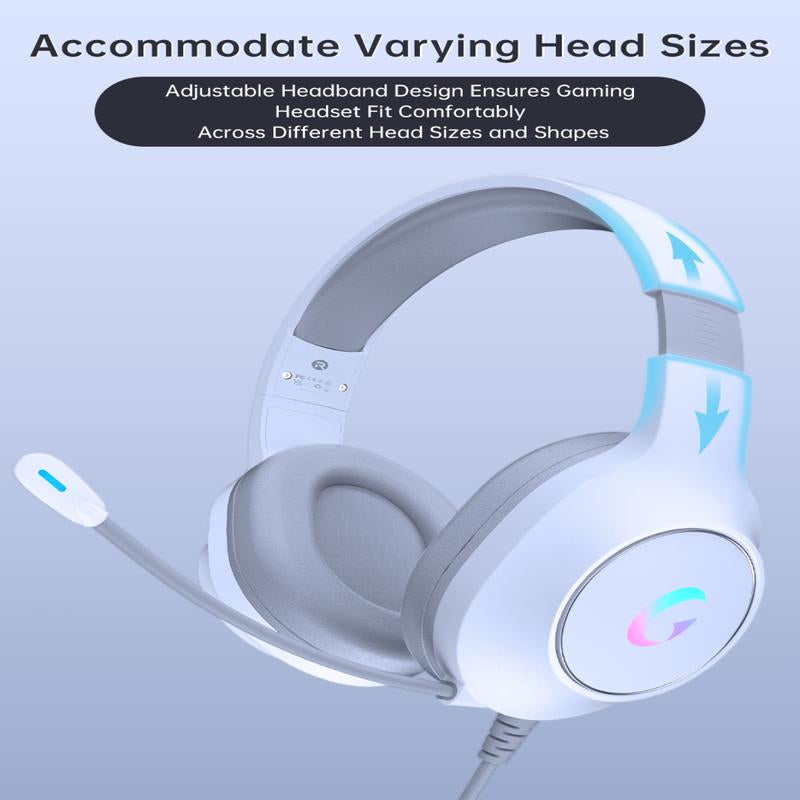 Gaming Headset for PS5, PS4, PC, Mac, Switch, Xbox, 2025 New Year, Earbud , Surround Sound RGB Gaming Headphones with Noise Canceling Mic, 50MM Dynamic Drivers, 3.5MM Audio Jack BF Cable Adapter
