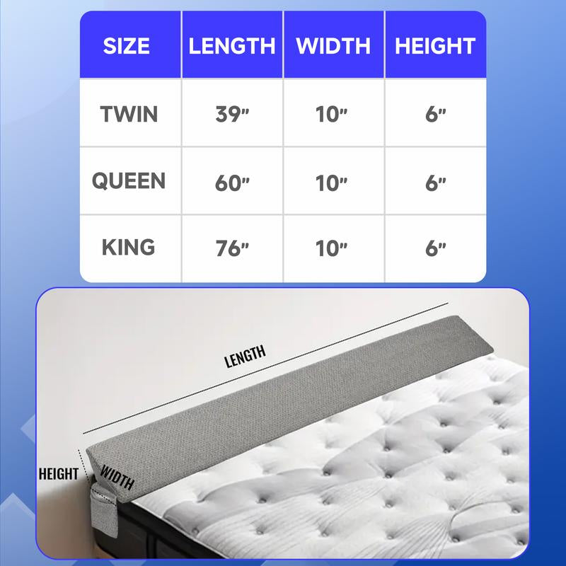 Adjustable Bed Wedge Pillow Gap Filler 100% Foam Mattress Headboard Support Machine Washable White Accessory for Comfort Alignment Snug Fit Design Soft Fabric Cover