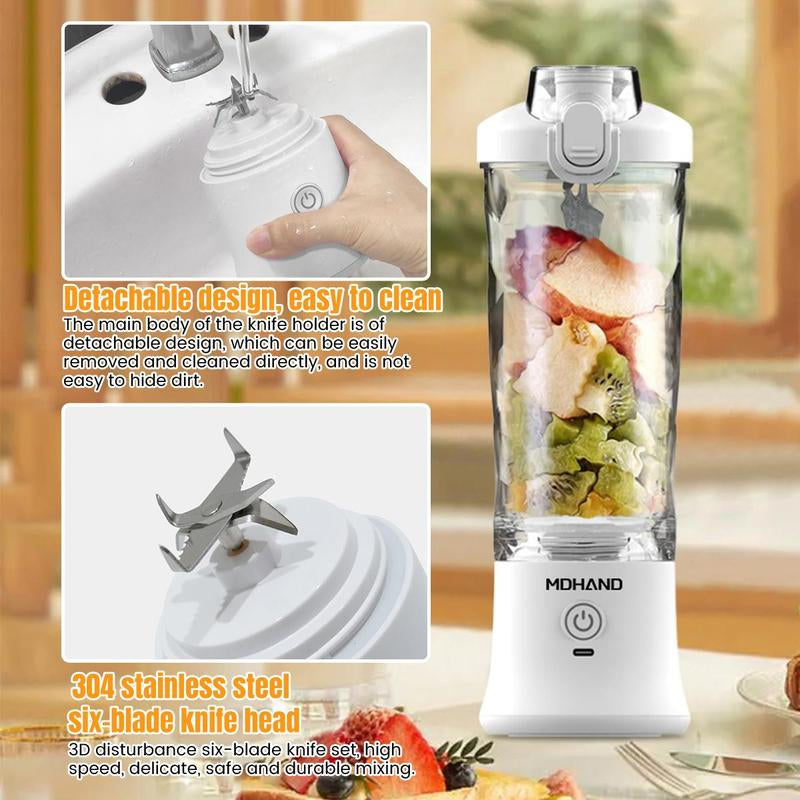 Portable Blender Cup, Electric USB Juicer Blender, Mini Blender Portable Blender for Shakes and Smoothies, Juice, Six Blades Great for Mixing, USB Rechargeable Handheld Juicer Cup for Office/Kitchen/Gym/Outdoor, Best Gift for Mother'S Day