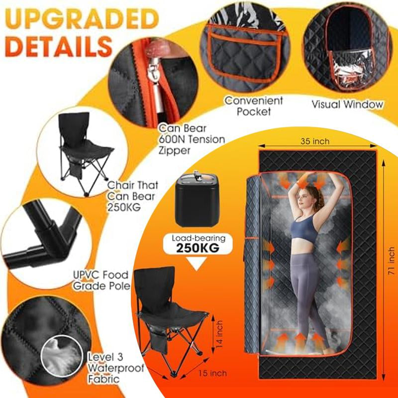Portable Sauna for Home, Sauna Box Sauna Tent with 3L Steamer, Remote Control, Folding Chair and Cleaning Tool, Full Size Personal Steam Sauna for Home Spa 36 * 36 * 71Inch Modern Convenient Design Advanced Safety Design
