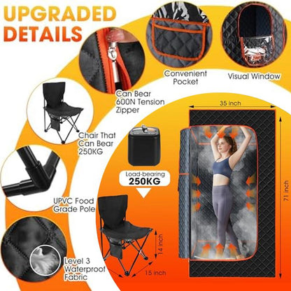Portable Sauna for Home, Sauna Box Sauna Tent with 3L Steamer, Remote Control, Folding Chair and Cleaning Tool, Full Size Personal Steam Sauna for Home Spa 36 * 36 * 71Inch Modern Convenient Design Advanced Safety Design