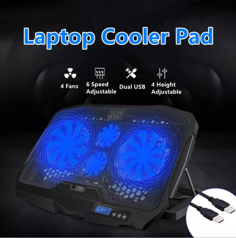 Laptop Cooling Pad 4 Quiet Fans Cooler Stand Dual USB Port for 12-17" Laptop