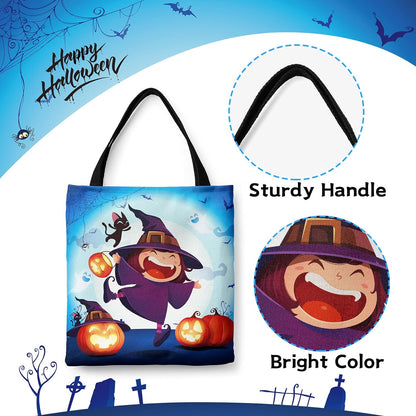 Halloween Tote Bag Halloween Canvas Bags for Trick or Treat 13.8”× 12.6” Halloween Tote Bags for Kids Halloween Witch Gift Bags Halloween Reusable Grocery Bags Halloween Party Supplies