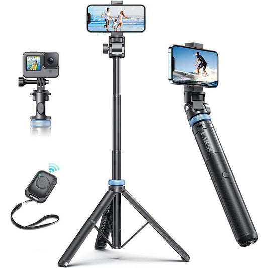 [Newest] 62" Selfie Stick Tripod with Remote - Tripod for Iphone, High Strength Legs & Extendable Tube Tripod Stand, Fit for Iphone 14 Pro Max/14 Pro/13 Pro Max/ S22/Camera/ Accessories Metal Cellphone Smartphone Bluetooth