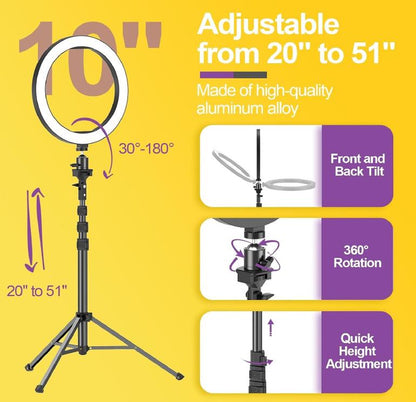 EMART 10" Ring Light with 55" Extendable Tripod Stands and Phone Holder, Dimmable LED Circle round Light for Selfie Camera Photography/Makeup/Youtube Video/Vlogging/Live Streaming