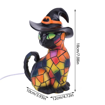 Halloween Deal! Cat Desk Lamp for Halloween Decoration, Pumpkin Hat Stained Cat Desk Lamp, Warmlight Resin Night Light for Happy Halloween (2Pcs)