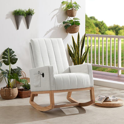 VECELO Rocking Chair with USB Charging Port Nursery Chair Upholstered Glider Rocking Chair Upholstered Seat High Back Armchair Comfort Side Chair for Living Room Bedroom Office (Ivory/Gray/Brown)