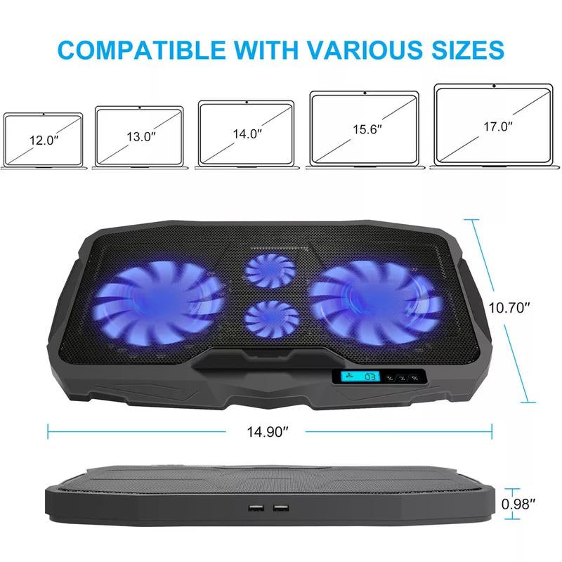 Laptop Cooling Pad 4 Quiet Fans Cooler Stand Dual USB Port for 12-17" Laptop